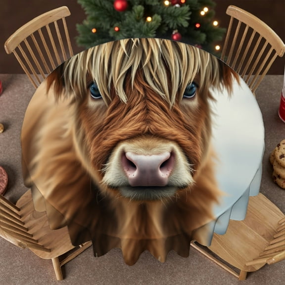 RKSupls Round Tablecloth - Highland Cow Microfiber Table Cover - Soft, Stain Resistant & Washable Decor for Wedding, Party, Holiday, Home Dining, 60x60inch