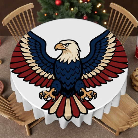 RKSupls  Round Tablecloth - Majestic Eagle Spread Wings Print, Polyester Tablecloths  Holiday-Themed Design  Polyester Table Cover , Wedding, Party, Holiday, Home Dining