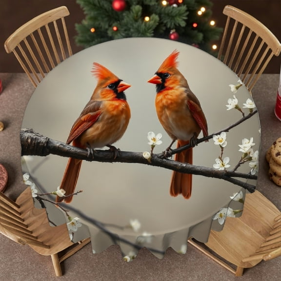 RKSupls Round Tablecloth - Northern Cardinal Bird Microfiber Table Cover - Soft, Stain Resistant & Washable Decor for Wedding, Party, Holiday, Home Dining, 60x60inch