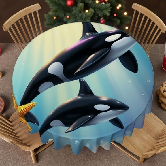 RKSupls Round Tablecloth - Orca Ocean Microfiber Table Cover - Soft, Stain Resistant & Washable Decor for Wedding, Party, Holiday, Home Dining, 60x60inch