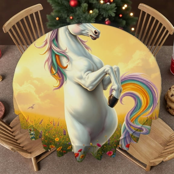 RKSupls Round Tablecloth - Rainbow Unicorn Microfiber Table Cover - Soft, Stain Resistant & Washable Decor for Wedding, Party, Holiday, Home Dining, 60x60inch