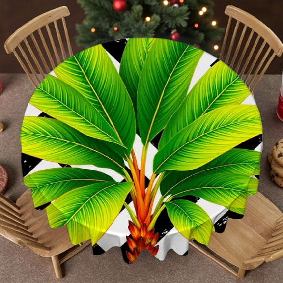 RKSupls Round Tablecloth - Tropical Palm Leaves Microfiber Table Cover - Soft, Stain Resistant & Washable Decor for Wedding, Party, Holiday, Home Dining, 60x60inch