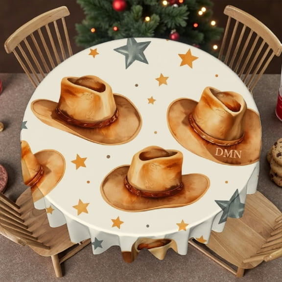RKSupls Round Tablecloth - Western Cowboy Hat Microfiber Table Cover - Soft, Stain Resistant & Washable Decor for Wedding, Party, Holiday, Home Dining, 60x60inch