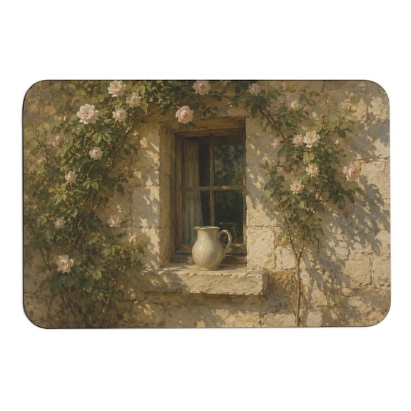 RKSupls Rounded Corner Diatom Mud Floor Mat, Apple Tree Bench Countryside Super Absorbent Non Slip Washable Doormat for Bathroom Bedroom Indoor Use