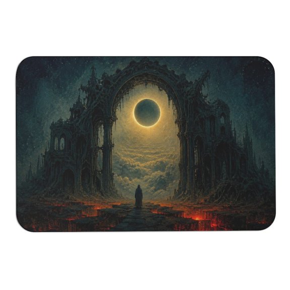 RKSupls Rounded Corner Diatom Mud Floor Mat, Eclipse Through Gothic Arch Super Absorbent Non Slip Washable Doormat for Bathroom Bedroom Indoor Use