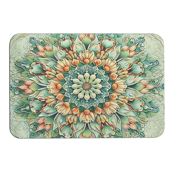 RKSupls Rounded Corner Diatom Mud Floor Mat, Mandala Floral Pattern Super Absorbent Non Slip Washable Doormat for Bathroom Bedroom Indoor Use