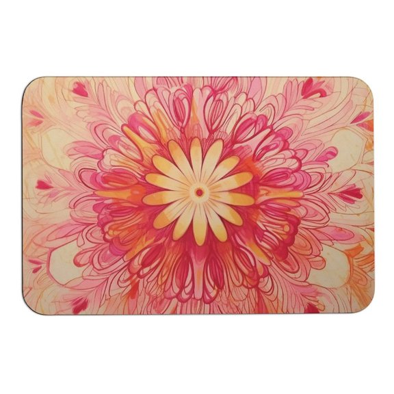 RKSupls Rounded Corner Diatom Mud Floor Mat, Pink Yellow Mandala Floral Super Absorbent Non Slip Washable Doormat for Bathroom Bedroom Indoor Use