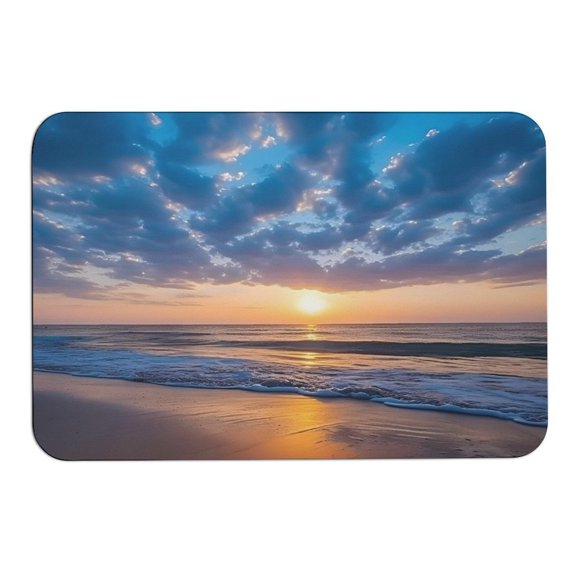 RKSupls Rounded Corner Diatom Mud Floor Mat, Sunrise Beach Ocean Super Absorbent Non Slip Washable Doormat for Bathroom Bedroom Indoor Use