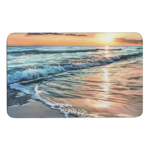 RKSupls Rounded Corner Diatom Mud Floor Mat, Sunset Beach Waves Super Absorbent Non Slip Washable Doormat for Bathroom Bedroom Indoor Use