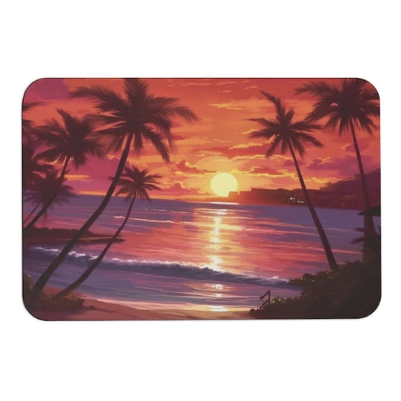 RKSupls Rounded Corner Diatom Mud Floor Mat, Sunset Tropical Beach Palm Trees Super Absorbent Non Slip Washable Doormat for Bathroom Bedroom Indoor Use