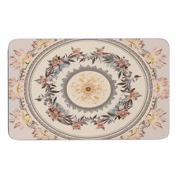 RKSupls Rounded Corner Diatom Mud Floor Mat, Vintage Floral Pattern Mandala Lace Decorative Ornament Super Absorbent Non Slip Washable Doormat for Bathroom Bedroom Indoor Use