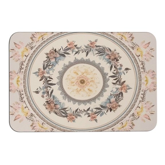 RKSupls Rounded Corner Diatom Mud Floor Mat, Vintage Floral Pattern Mandala Lace Decorative Ornament Super Absorbent Non Slip Washable Doormat for Bathroom Bedroom Indoor Use