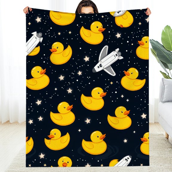 RKSupls Rubber Duck Space Rocket Star Soft Flannel Throw Blanket, Lightweight Fuzzy Warm Cozy Blanket for Couch Bed Home Travel Decor