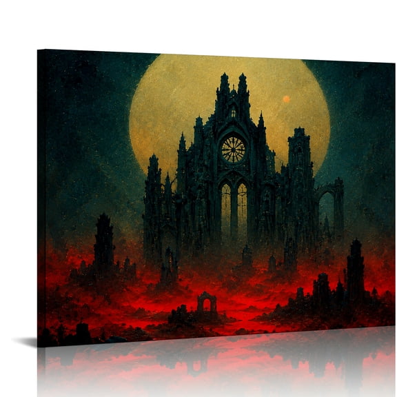 RKSupls Ruined Clock Tower in Crimson Mist  Bathroom Wall Art,  Ready to Hang,  Modern Wall Decor Bathroom Bedroom Kitchen Hallway Entrance Hall Living Room Wall Decor Prints