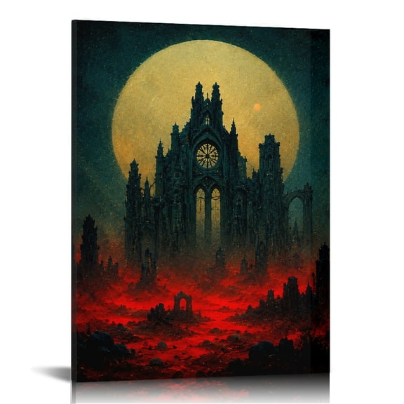 RKSupls Ruined Clock Tower in Crimson Mist  Wall Decor
,  Modern Art, Canvas Wall Art Bathroom Bedroom Kitchen Staircase Corridor Entrance Hall Wall Decor Prints