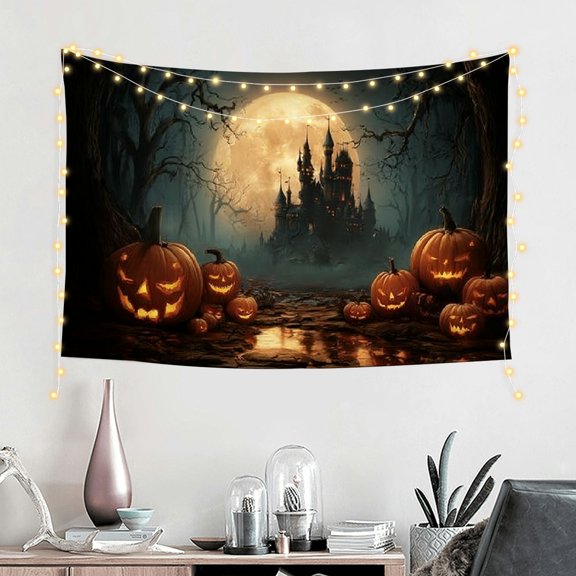 RKSupls Rustic Deer Tapestry, Horror Pumpkin Haunted House Tapestry Suitable for Hanging for Decorative Wall Hanging, Decorative Bedroom, Living Room Decoration - 60*40in