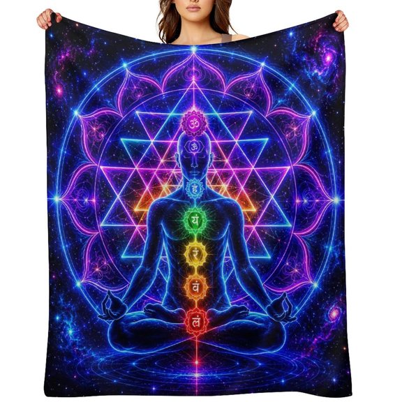 RKSupls Sacred Geometry Chakra Meditation Figure Soft Flannel Throw Blanket, Lightweight Fuzzy Warm Cozy Blanket for Couch Bed Home Travel Decor