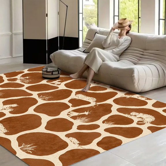 RKSupls Safari Leopard Antelope Giraffe Pattern Soft Fluffy Velvet Area Rug for Living Room Bedroom, Non-Slip Washable Carpet, Modern Minimalist Home Decor Floor Mat