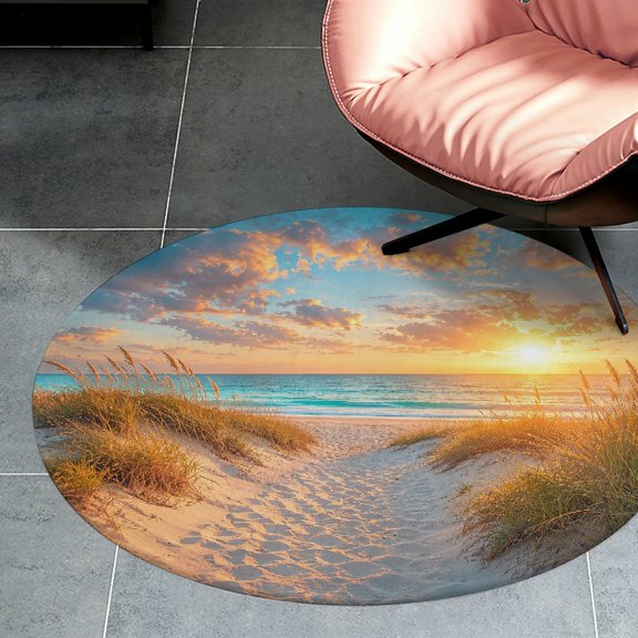 RKSupls Sand Dunes Beach Path Round Flannel Floor Mat, Soft Non-Slip Washable Rug suitable for Living Room Bedroom Study, Decorative Floor Rug