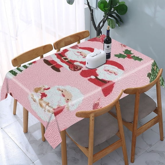 RKSupls Santa Pink Pattern Cute Rectangle Dining Tablecloth, Washable Wipeable Stain & Wrinkle Resistant Polyester Tablecloth for Kitchen Picnic Party