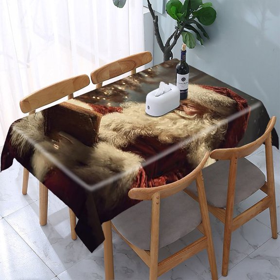 RKSupls Santa Reading Book Rectangle Dining Tablecloth, Washable Wipeable Stain & Wrinkle Resistant Polyester Tablecloth for Kitchen Picnic Party