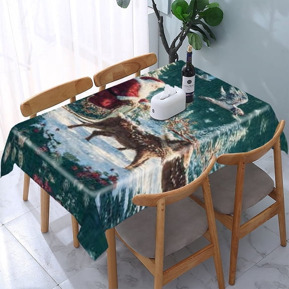 RKSupls Santa Reindeer Forest Rectangle Dining Tablecloth, Washable Wipeable Stain & Wrinkle Resistant Polyester Tablecloth for Kitchen Picnic Party