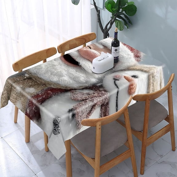 RKSupls Santa Snowman Snow Rectangle Dining Tablecloth, Washable Wipeable Stain & Wrinkle Resistant Polyester Tablecloth for Kitchen Picnic Party