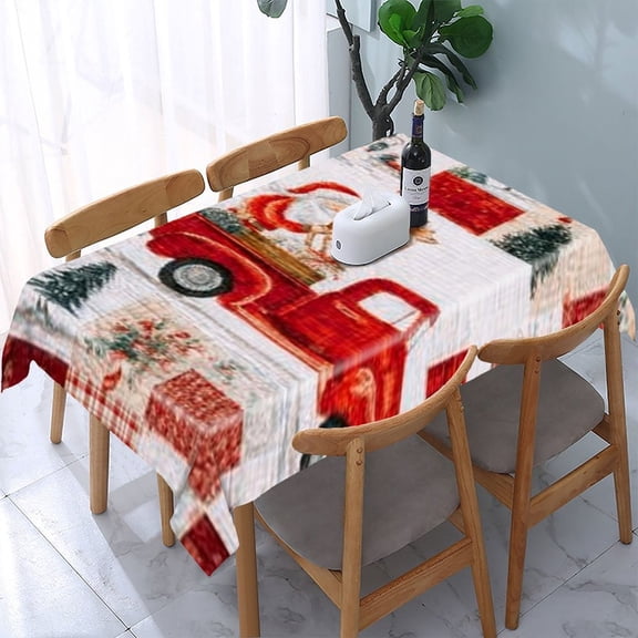 RKSupls Santa Truck Patchwork Rectangle Dining Tablecloth, Washable Wipeable Stain & Wrinkle Resistant Polyester Tablecloth for Kitchen Picnic Party