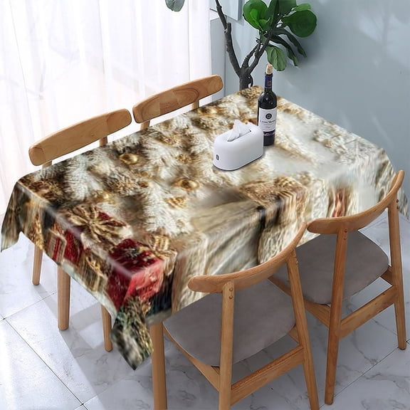 RKSupls Santa White Christmas Tree Rectangle Dining Tablecloth, Washable Wipeable Stain & Wrinkle Resistant Polyester Tablecloth for Kitchen Picnic Party
