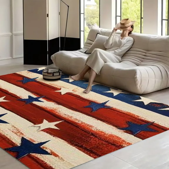 RKSupls Scattered Stars Stripes Painted Flag  Soft Fluffy Velvet Area Rug   for Living Room Bedroom, Non-Slip Washable Carpet, Modern Minimalist Home Decor Floor Mat