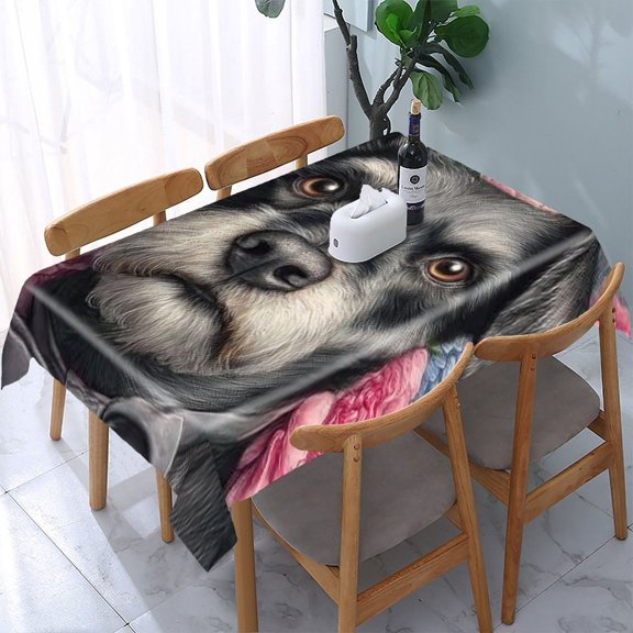 RKSupls Schnauzer Flowers Bowtie Rectangle Dining Tablecloth, Washable Wipeable Stain & Wrinkle Resistant Polyester Tablecloth for Kitchen Picnic Party