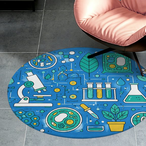 RKSupls Science Biology Icons   Round Flannel Floor Mat, Soft Non-Slip Washable Rug  suitable for Living Room Bedroom Nursery, Decorative Floor Rug