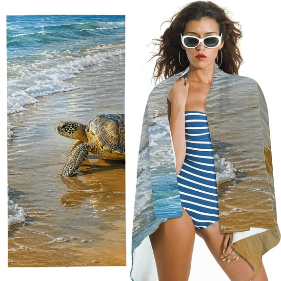 RKSupls Sea Turtle Beach Ocean Wave Oversized Microfiber Beach Towel, Ultra-Soft Microfiber for Bathroom,Beach, Soft Super Absorbent- 30x60 in