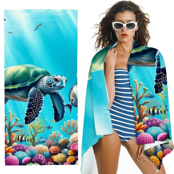 RKSupls Sea Turtle Jellyfish Microfiber Beach Towel, Extra Large Quick Dry Lightweight Absorbent Towel for Travel Swimming Camping, Soft Super Absorbent- 30x60 in