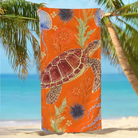 RKSupls Sea Turtle Jellyfish Orange Reef Quickly Absorb Moisture Beach Towel, Machine Washable Ultra-Soft Microfiber Ideal for Bathroom beach yoga 30x60 in