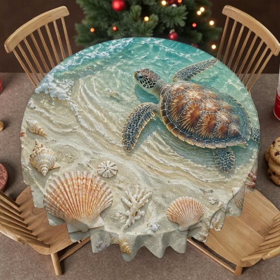RKSupls Sea Turtle Shells 60-Inch Round Tablecloth for Dining Table, - Kitchen Accessories Soft Family Round Table Cover , Idea for Home Dining, Banquets