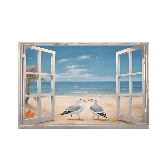 RKSupls Seagulls Beach Window View Linen Placemats 30x45cm Straight Edge Stain Resistant Washable Non-Slip Table Mats Table for Kitchen Dining Room Home