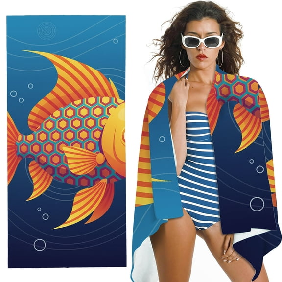RKSupls Sealife Creatures Print of Fish Shells and Wavy Oversized Microfiber Beach Towel - Ultra-Soft Microfiber , for Bathroom, beach, Soft Super Absorbent- 30x60 in