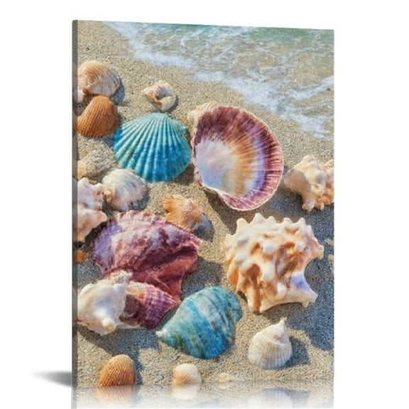 RKSupls Seashell Beach Canvas Wall Art, Canvas Prints Wall Art for Living Room Bedroom Stairway Office, Art Print Painting for New Year Home Decorations,12x16in