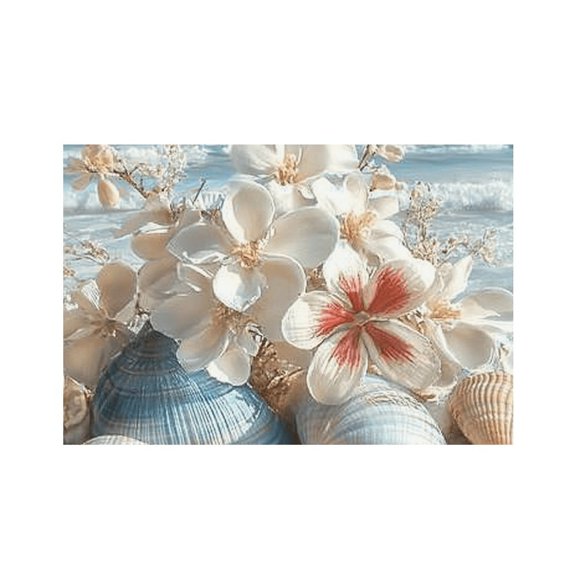 RKSupls Seashell Flowers Beach Linen Placemats 30x45cm Straight Edge Stain Resistant Washable Non-Slip Table Mats Table for Kitchen Dining Room Home