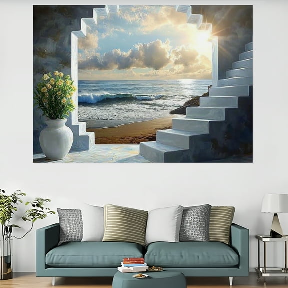 RKSupls Seaside Window View Tapestry, Home Tapestry Suitable for Hanging for Decorative Wall Hanging, Decorative Bedroom, Living Room Decoration - 60x40in