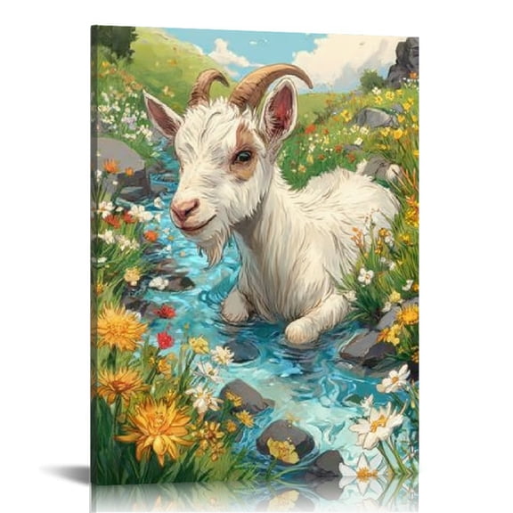 RKSupls Serene Goat Canvas Wall Art, Canvas Prints Wall Art for Living Room Bedroom Entryway Office, Art Print Painting for New Year Home Decorations,12x16in
