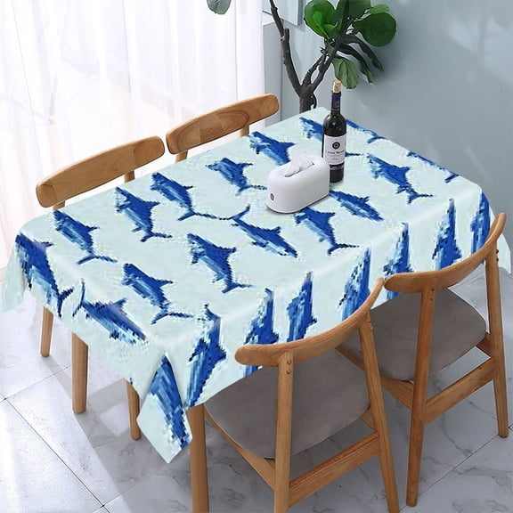 RKSupls Sharks Blue Pattern Rectangle Dining Tablecloth, Washable Wipeable Stain & Wrinkle Resistant Polyester Tablecloth for Kitchen Picnic Party