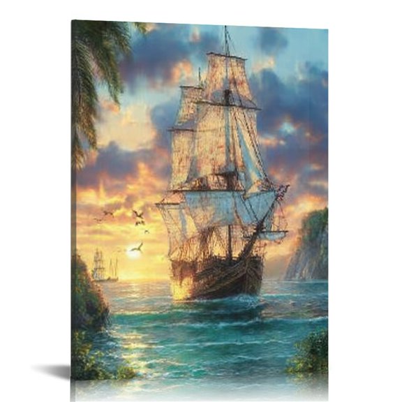 RKSupls Ship Canvas Wall Art, Canvas Prints Wall Art for Living Room Bedroom Entryway Office, Art Print Painting for New Year Home Decorations,16x20in