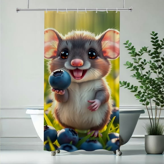 RKSupls Shower Curtain, Cute Mouse with Blueberry Shower Curtain with Hooks for Chic Elegant Home Bathtub Bathroom Decor Washable Curtains