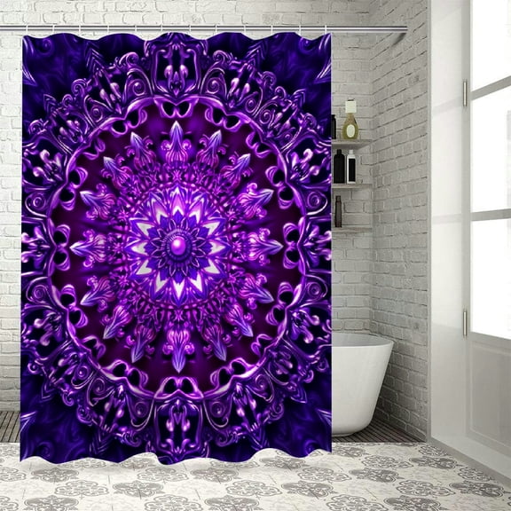 RKSupls Shower Curtain, Glowing Purple Metallic Mandala Waterproof Polyester Shower Curtain with Hooks for Chic Elegant Home Bathtub Bathroom Decor Washable Curtains
