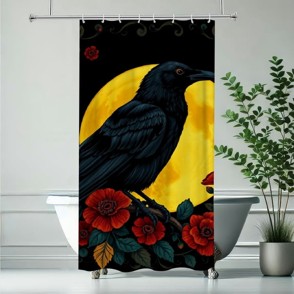 RKSupls Shower Curtain, Gothic Black Crow Waterproof Polyester Shower Curtain with Hooks for Chic Elegant Home Bathtub Bathroom Decor Washable Curtains