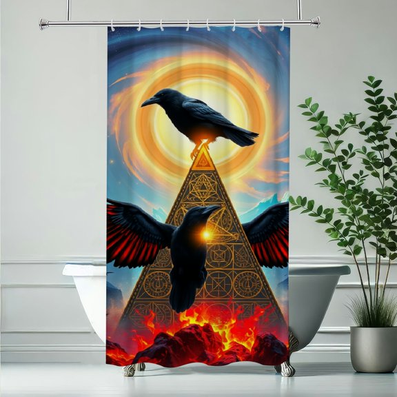 RKSupls Shower Curtain, Mystical Ravens on Occult Pyramid Waterproof Polyester Shower Curtain with Hooks for Chic Elegant Home Bathtub Bathroom Decor Washable Curtains
