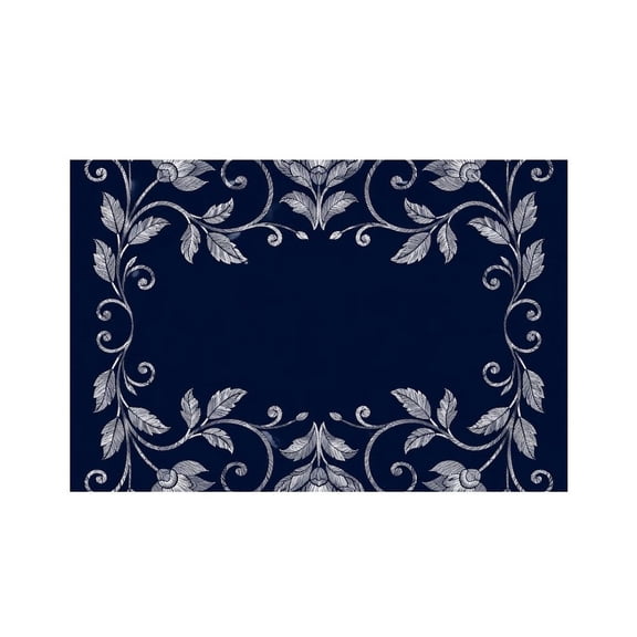 RKSupls Silver Floral Embroidery Frame Linen Placemats 30x45cm Straight Edge Stain Resistant Washable Non-Slip Table Mats Table for Kitchen Dining Room Home