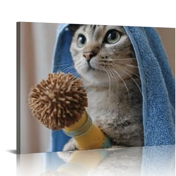 RKSupls Singing Tabby Cat Canvas Wall Art, Whimsical Pet Wall Decor Print, Modern Artwork for Living Room Bedroom Office Home Decor